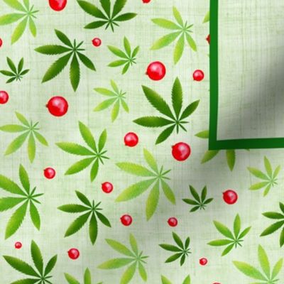 Large 27x18 Fat Quarter Panel for Wall or Door Hanging Weed Wish You a Merry Christmas Holiday Greenery and Ornaments Marijuana Pot Plant Humorous Indoor Garden Tea Towel Size