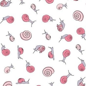 small - snails in cotton candy pink on white