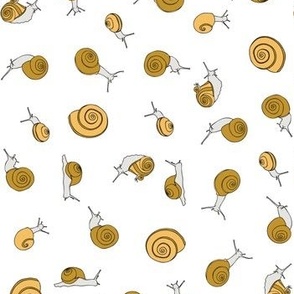 small - snails in mustard yellow on white