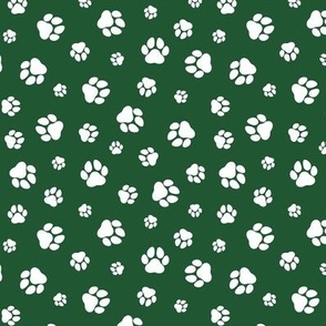 Paw Prints Forest Green and White