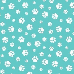 Paw Prints Turquoise and White