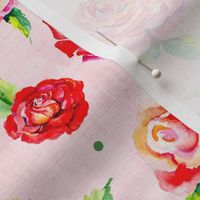 Large Scale Watercolor Floral Red and Pink Rose Flowers