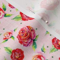 Medium Scale Watercolor Floral Red and Pink Rose Flowers