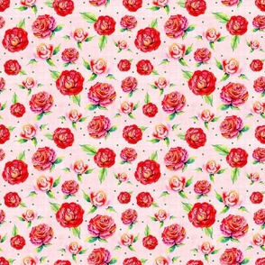 Medium Scale Watercolor Floral Red and Pink Rose Flowers