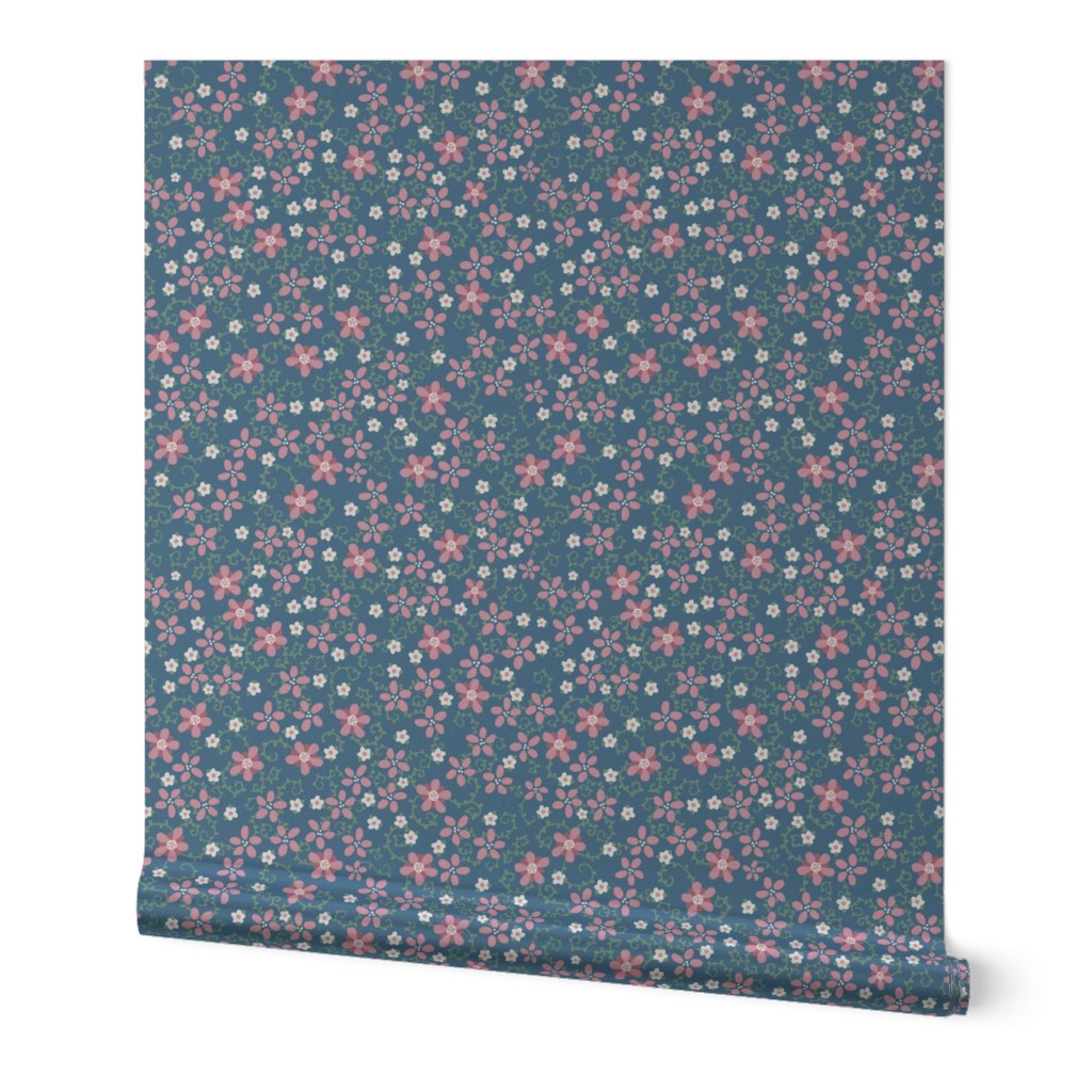 small pink and white flowers on blue