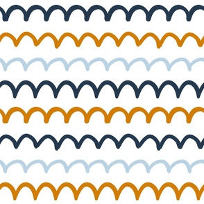 Large Scale Doodle Fish Stripes Coordinate Blue Gold Navy