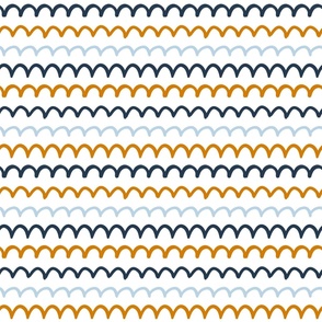 Medium Scale Doodle Fish Stripes Coordinate Gold Blue Navy