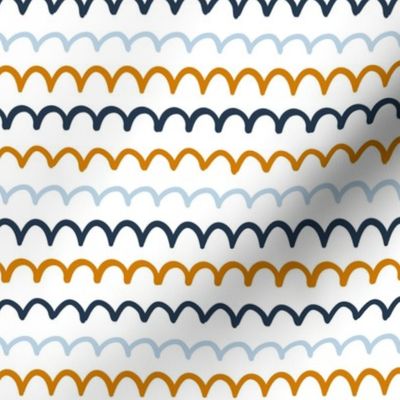 Small Scale Doodle Fish Stripes Coordinate Gold Blue Navy