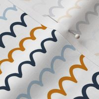Small Scale Doodle Fish Stripes Coordinate Gold Blue Navy
