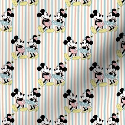 Smaller Scale Classic Mickey and Minnie Springtime French Ticking Stripes