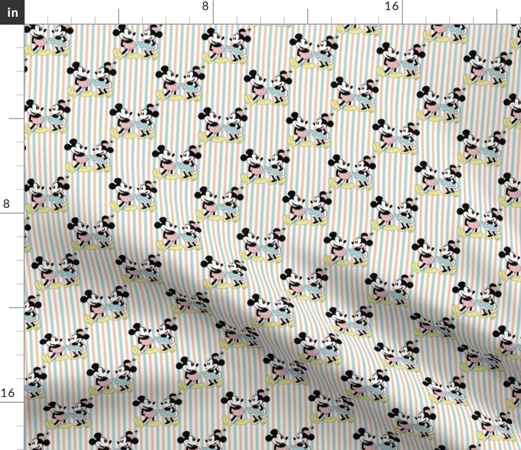 Smaller Scale Classic Mickey and Minnie Springtime French Ticking Stripes