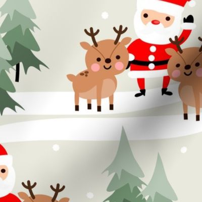 Large Scale Santa and Reindeer in Wintry Forest Wonderland