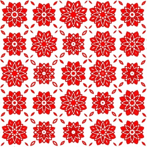 Large Scale Red Scandi Star Flowers on White