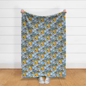 Large Scale Bee Happy Bumblebees Hives Daisy Flowers on Slate Blue