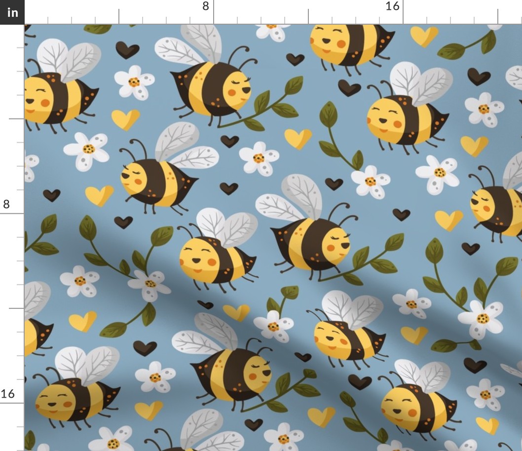 Large Scale Bee Happy Honey Bumblebees and Daisies
