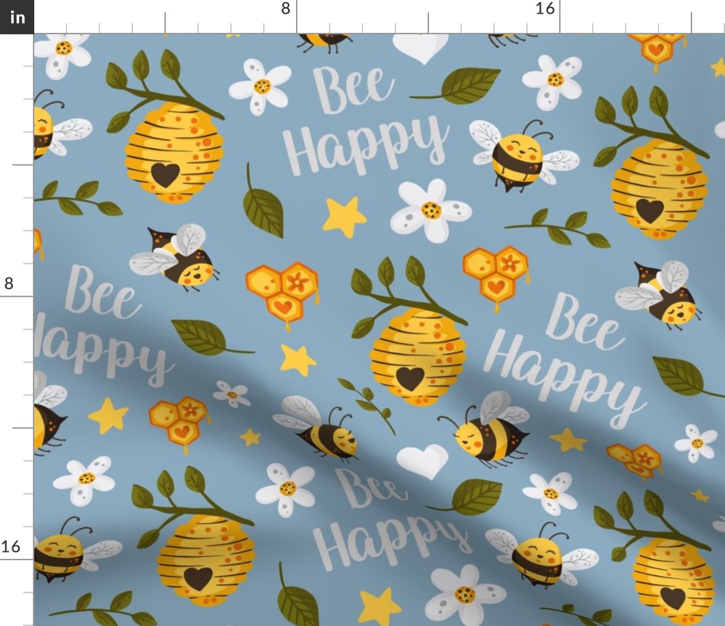 Large Scale Bee Happy Honey Bumblebees Hives and Daisy Flowers