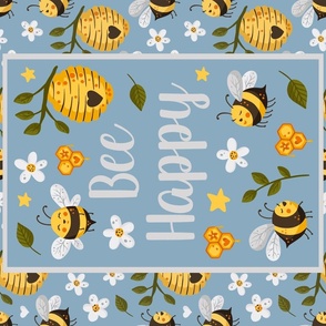 Fat Quarter Panel Wall or Door Hanging Lovey Tea Towel Size Bee Happy Honey Bumblebees Hives and Daisy Flowers