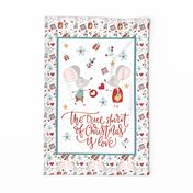  Fat Quarter Panel Wall or Door Hanging Tea Towel Size The True Spirit of Christmas is Love Holiday Mouse Couple
