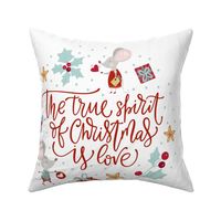 18x18 Square Panel for Cushion or Pillow The True Spirit of Christmas is Love Holiday Mouse Couple