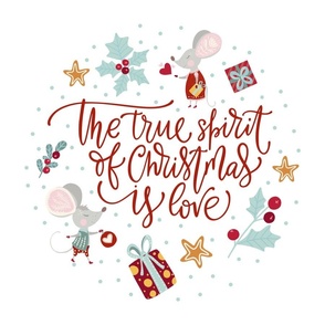18x18 Square Panel for Cushion or Pillow The True Spirit of Christmas is Love Holiday Mouse Couple