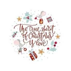 Swatch 8x8 Square Fits 6" Hoop for Embroidery or Wall Art DIY Pattern Kit Template Quilt Square The True Spirit of Christmas is Love Holiday Mouse Couple