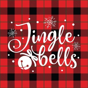 18x18 Square Panel for Cushion or Pillow Jingle Bells Red and Black Christmas Holiday Buffalo Plaid