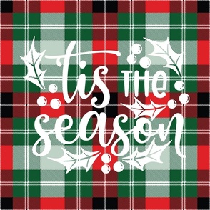 18x18 Square Panel for Cushion or Pillow 'tis the season Holiday Green Red and White Christmas Buffalo Plaid