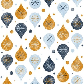 Large Scale Snowy Winter Baubles in Cozy Scandi Style Blue Navy Gold