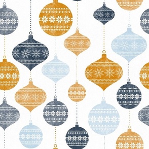 Large Scale Winter Snowflake Ornaments in Cozy Scandi Style Blue Navy Gold