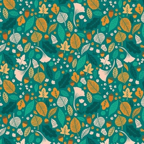 Autumn Leaves on Teal