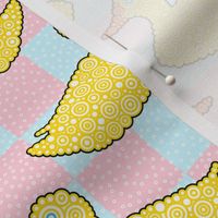 Yellow Rubber Duck On Baby Pink & Blue Background