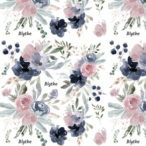 Dusty Rose and Navy Watercolor Floral