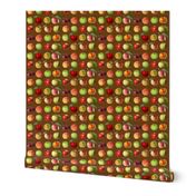 Tiny apples and dots on brown ground