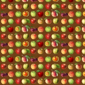 Tiny apples and dots on brown ground