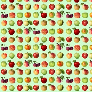 Tiny apples and dots on candy green ground
