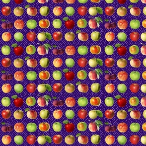 Tiny apples and dots on dark purple blue ground
