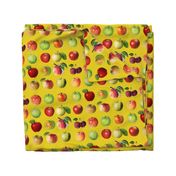 Apples and dots on dark yellow ground 