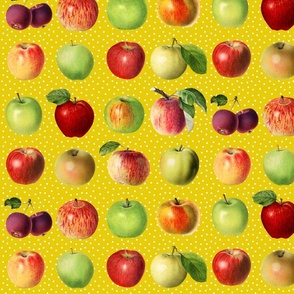 Apples and dots on dark yellow ground 