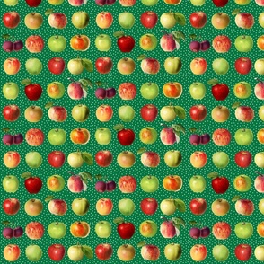 Tiny apples and dots on green ground