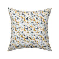 Small Scale Winter Woodland Cozy Scandi Style Blue Navy Gold