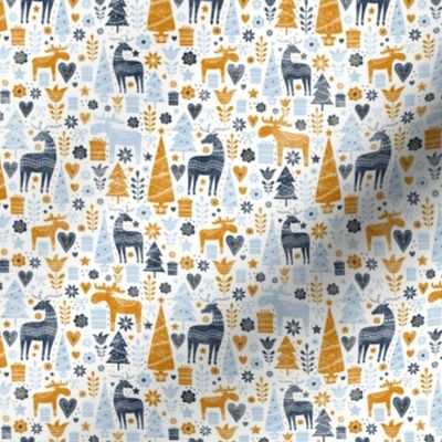Small Scale Winter Woodland Cozy Scandi Style Blue Navy Gold