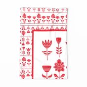 Fat Quarter Panel Wall or Door Hanging Tea Towel Size Scandi Flowers Red and White Christmas Holidays