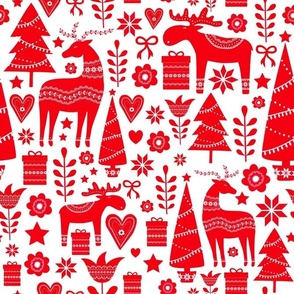 Large Scale Scandinavian Woodland Winter Red and White Christmas