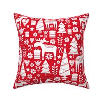 Large Scale Scandinavian Christmas Woodland Winter Red and White Holidays