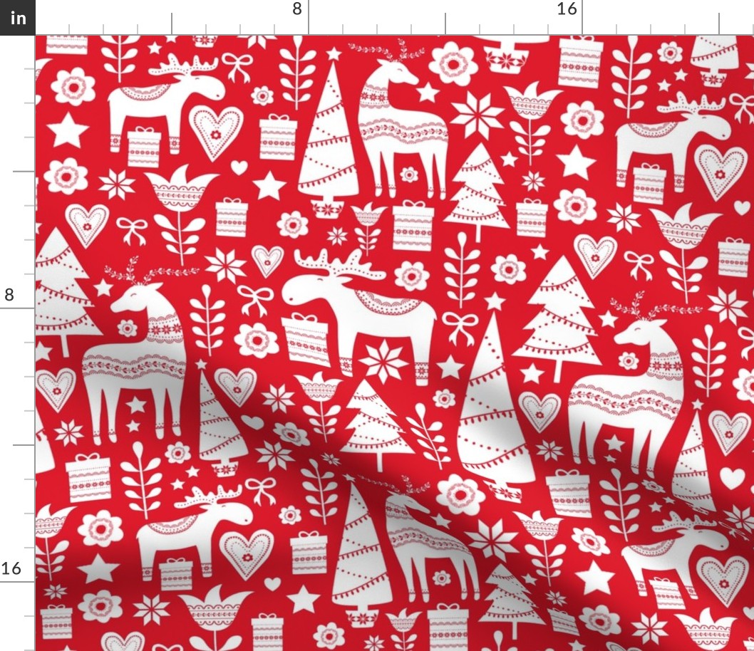 Large Scale Scandinavian Christmas Woodland Winter Red and White Holidays