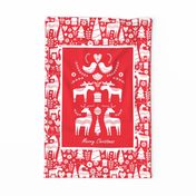 Fat Quarter Panel Wall or Door Hanging or Tea Towel Scandinavian Christmas Woodland Winter Red and White Holidays