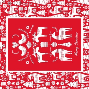Fat Quarter Panel Wall or Door Hanging or Tea Towel Scandinavian Christmas Woodland Winter Red and White Holidays