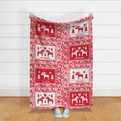 One Yard Panel Makes Four Fat Quarter Tea Towels Scandinavian Christmas Red and White Holidays