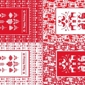 One Yard Panel Makes Four Fat Quarter Tea Towels Scandinavian Christmas Red and White Holidays