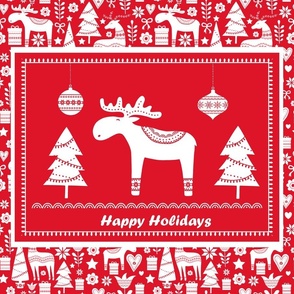 Fat Quarter Panel Tea Towel Size Scandi Christmas Red and White Scandinavian Holidays